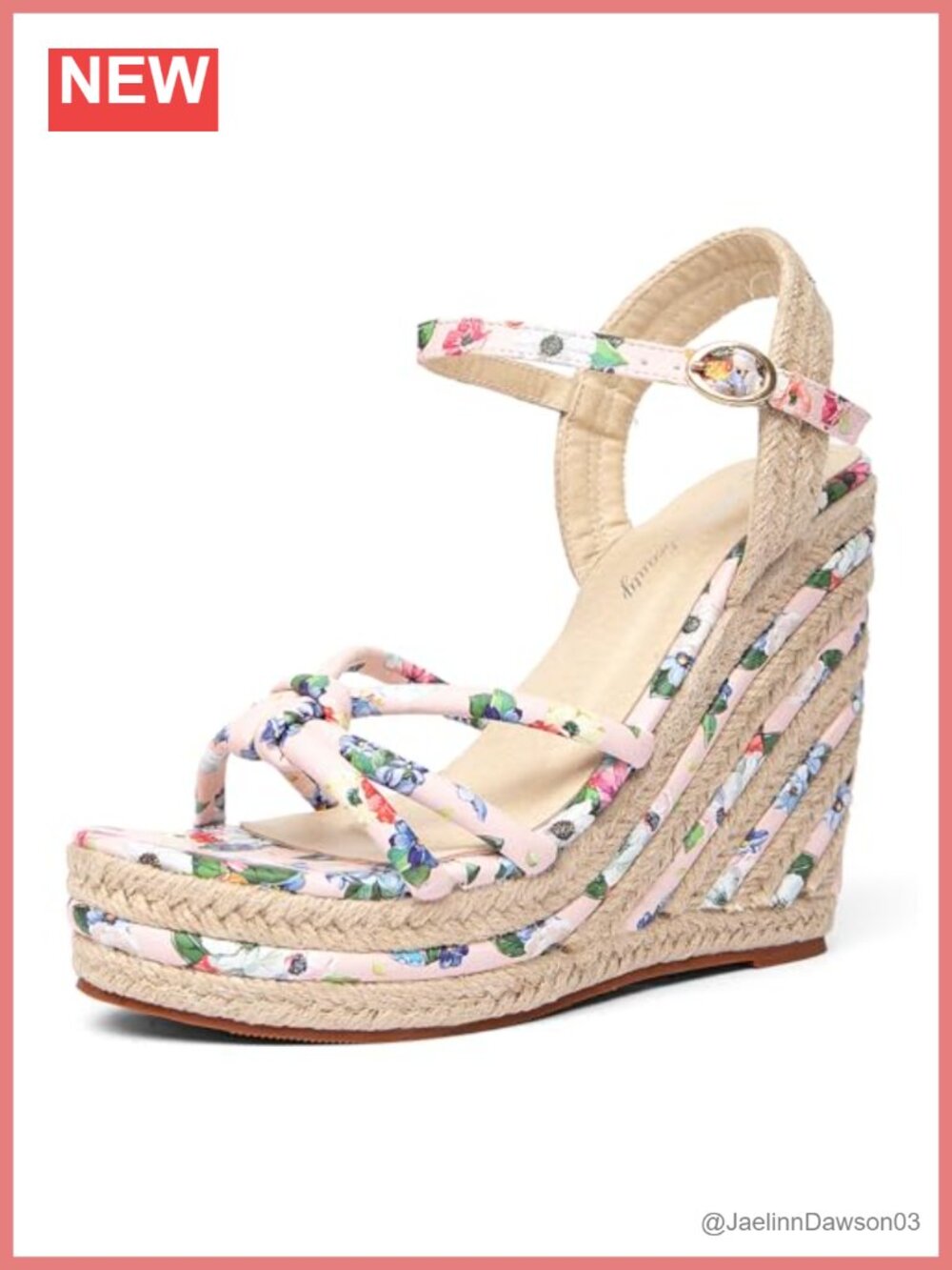 Womens Espadrille Wedge Sandals Flower Pattern Ankle Strap Open Toe PU Platform